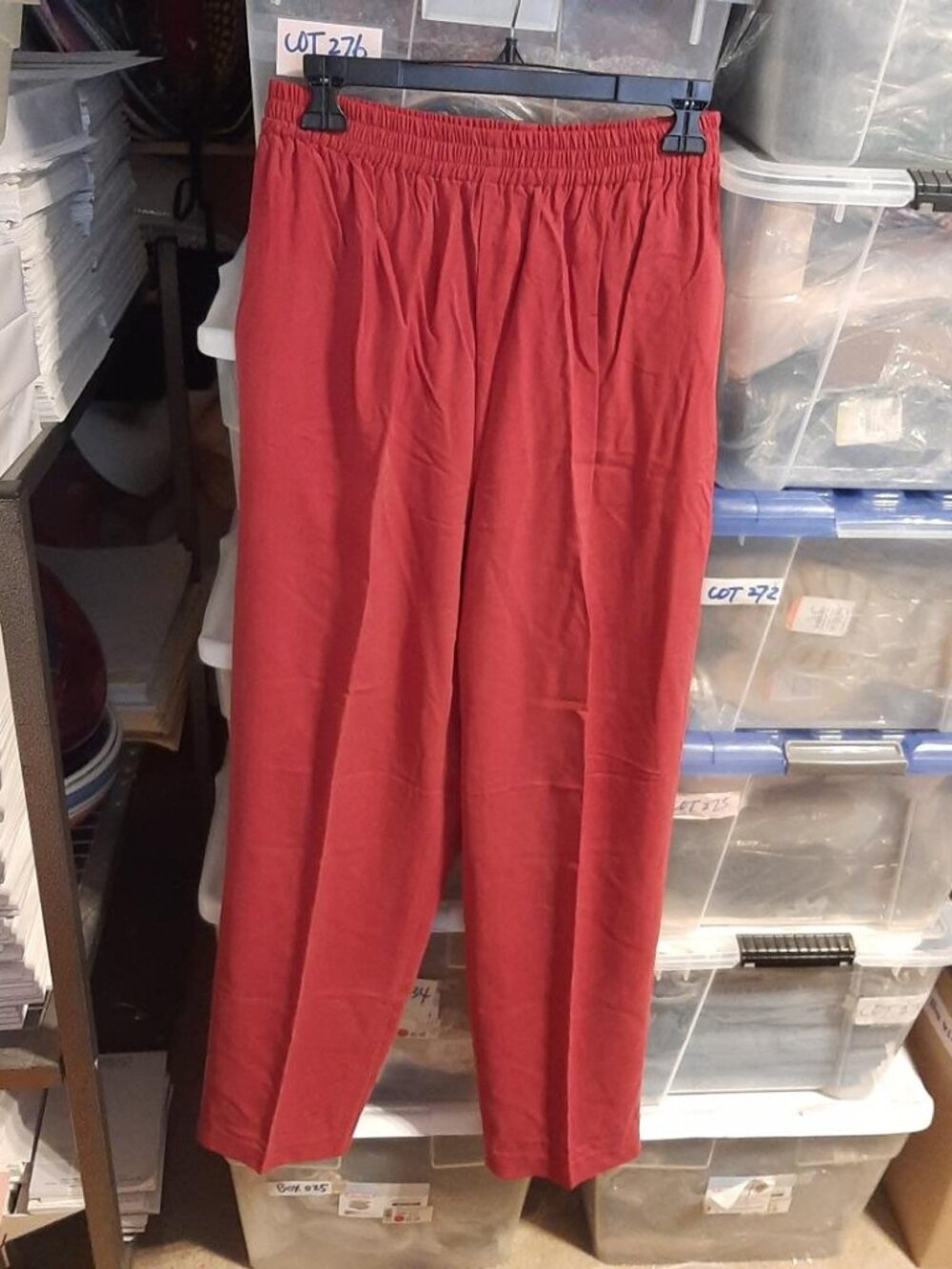 Vintage Laura Marin Women 100% Silk Slacks Pant Elastic Waist Burgundy Size S/P